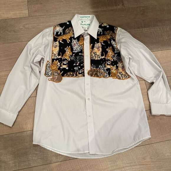 THE QUACKER FACTORY WOMENS CAT LONG SLEEVE BUTTON UP SHIRT LARGE WHITE - Picture 1 of 9